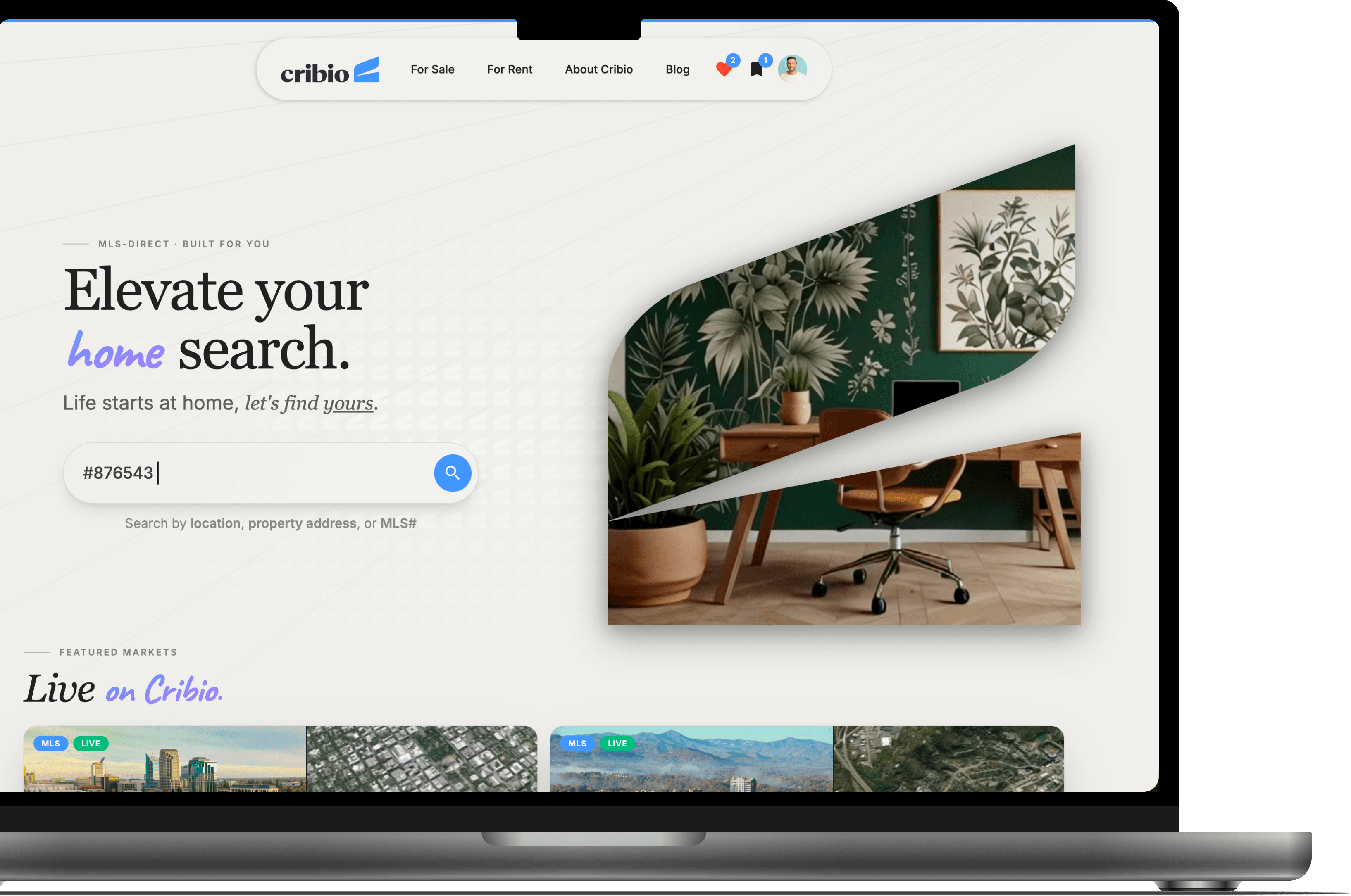 Cribio consumer search on a MacBook Pro